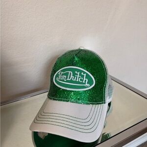 Von Dutch Glittery Green and White Trucker Hat